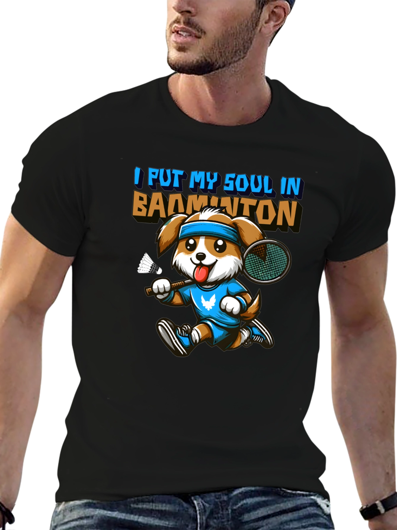 Badminton Dog Graphic Tee