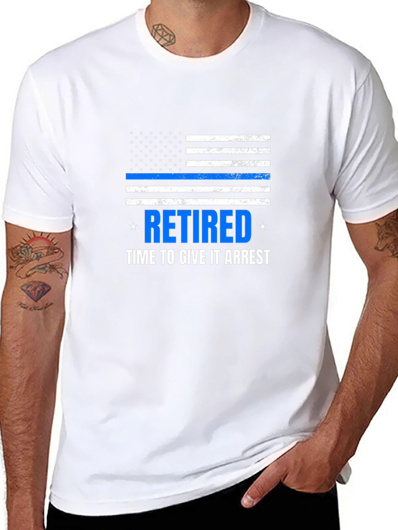 Retired Police Thin Blue Line Graphic T-Shirt