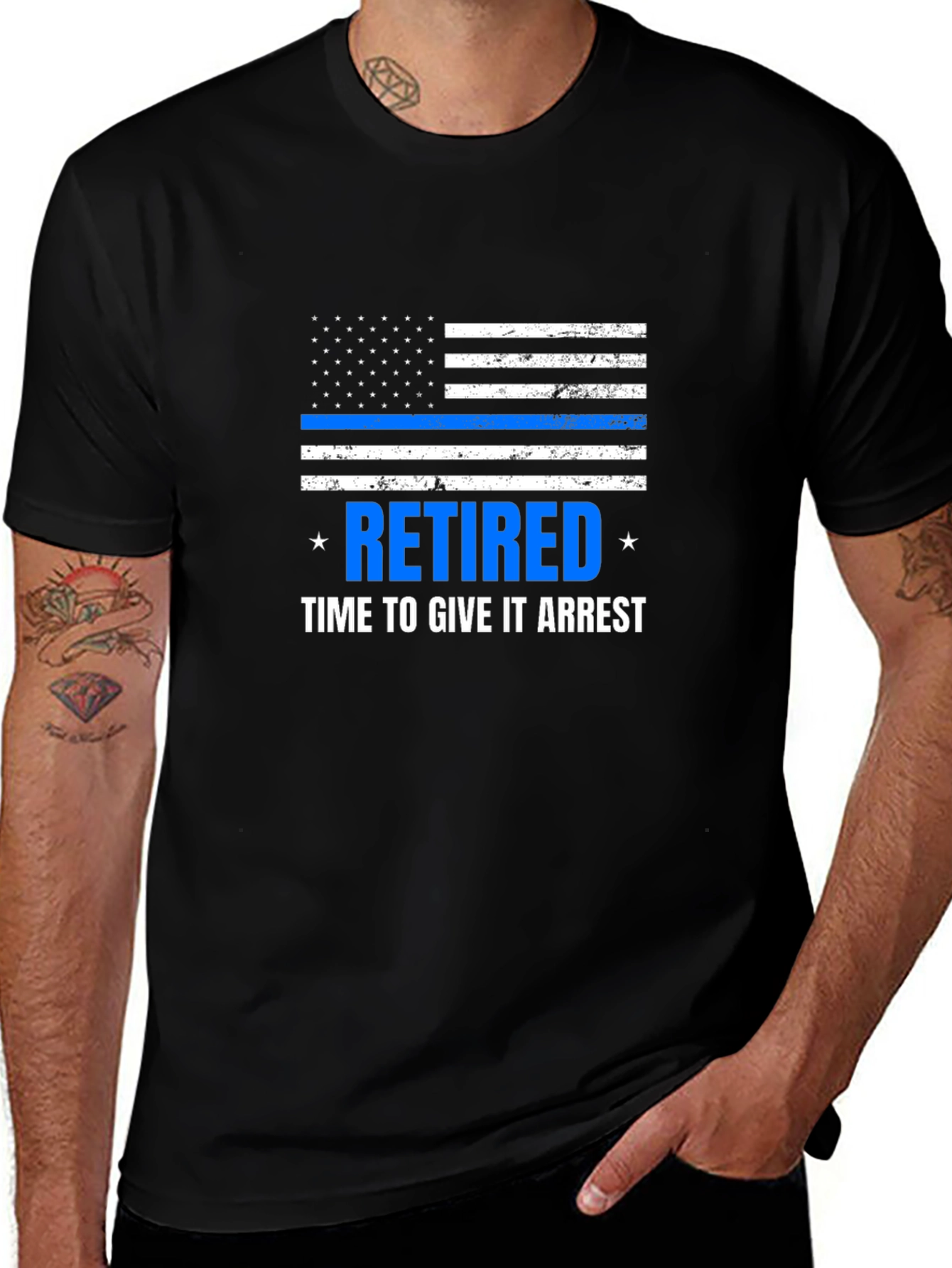 Retired Police Thin Blue Line Graphic T-Shirt