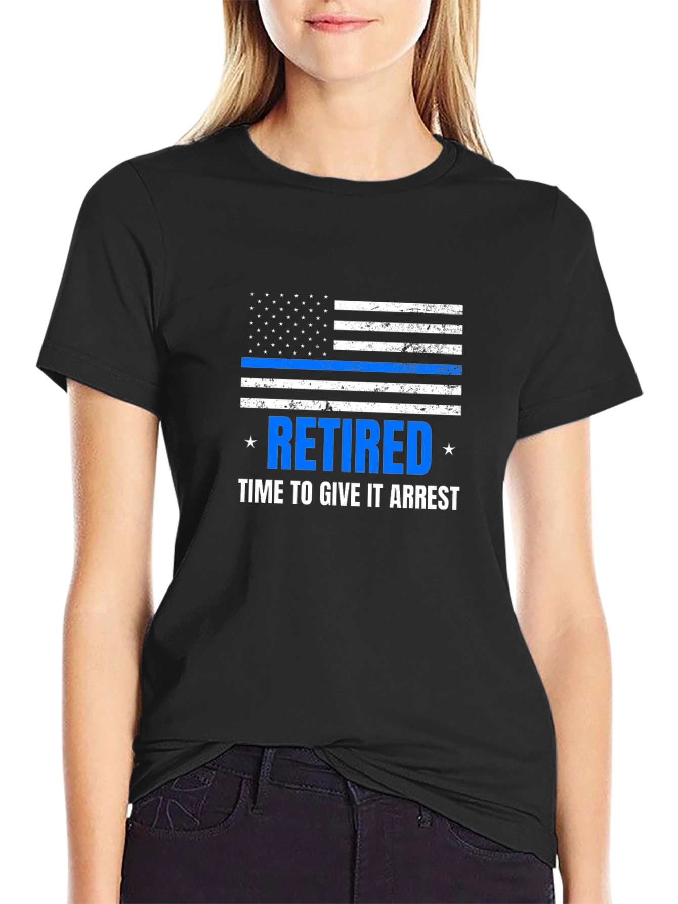 Retired Police Thin Blue Line Graphic T-Shirt