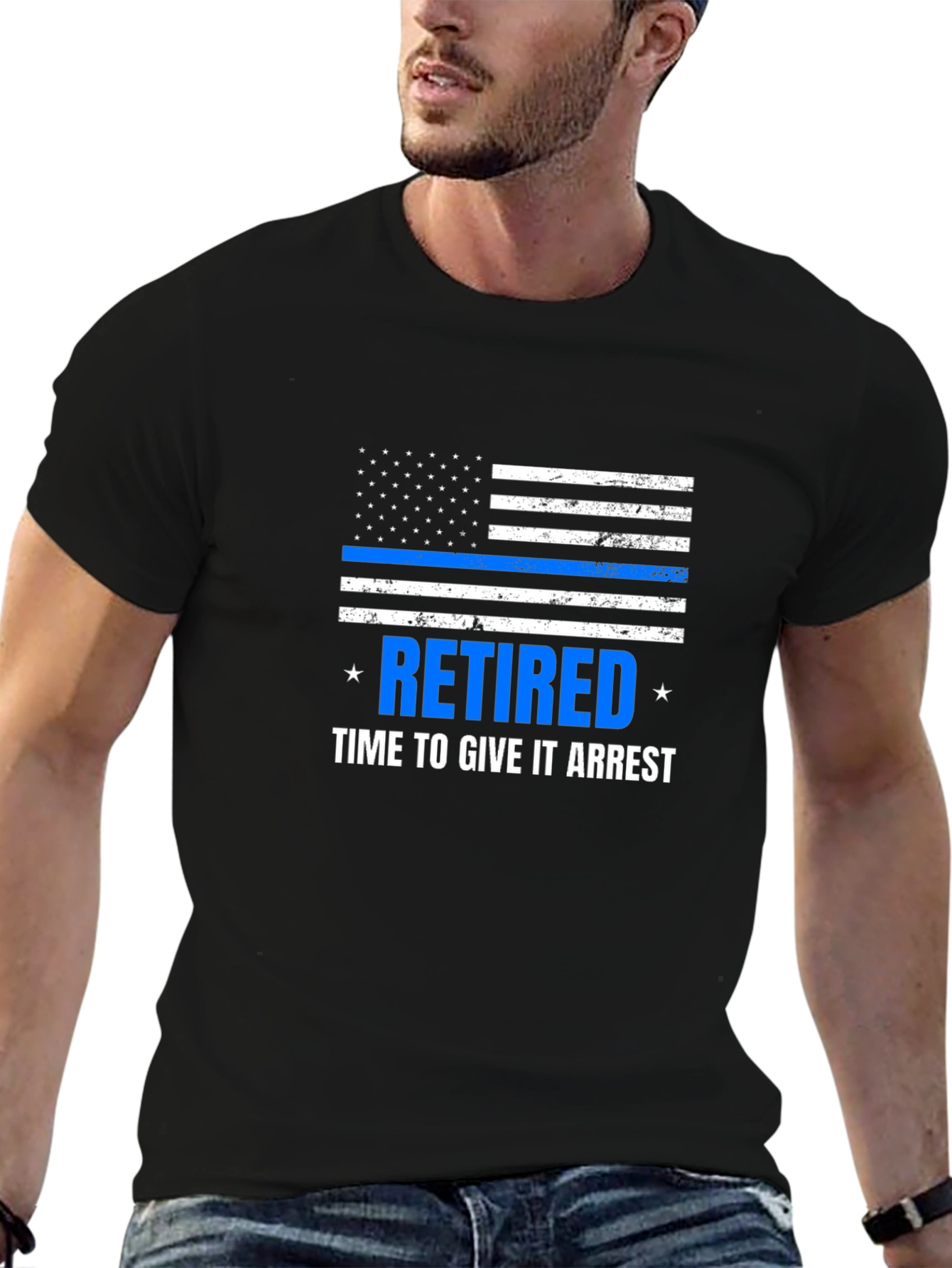 Retired Police Thin Blue Line Graphic T-Shirt