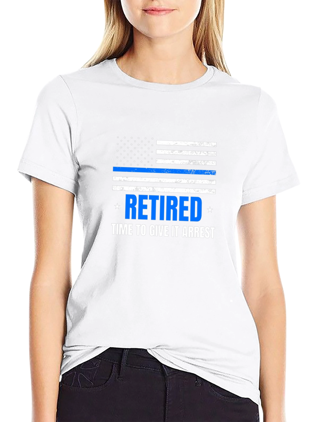 Retired Police Thin Blue Line Graphic T-Shirt