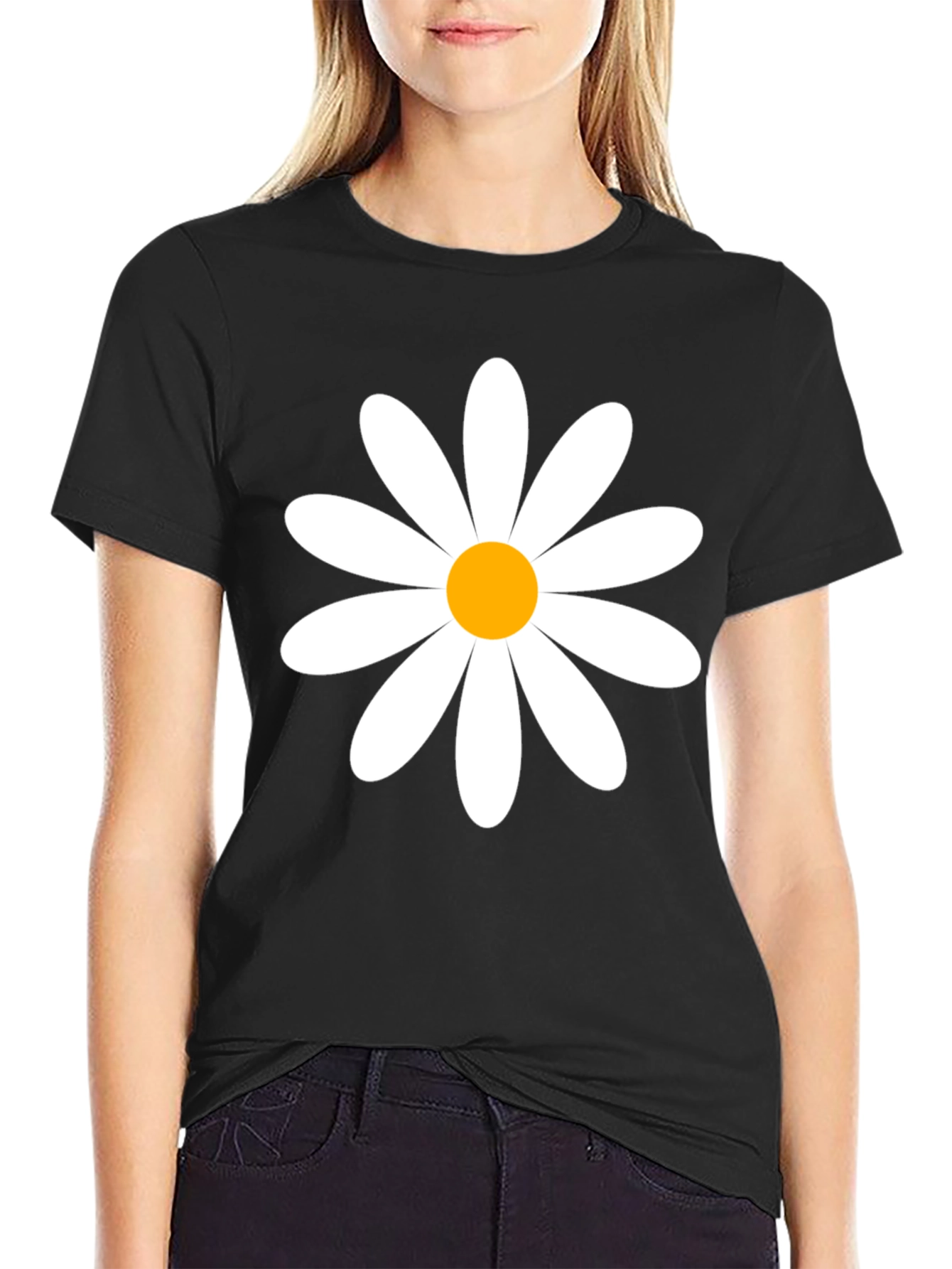Daisy Flower Graphic Tee - Black Cotton T-Shirt