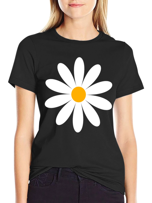 Daisy Flower Graphic Tee - Black Cotton T-Shirt