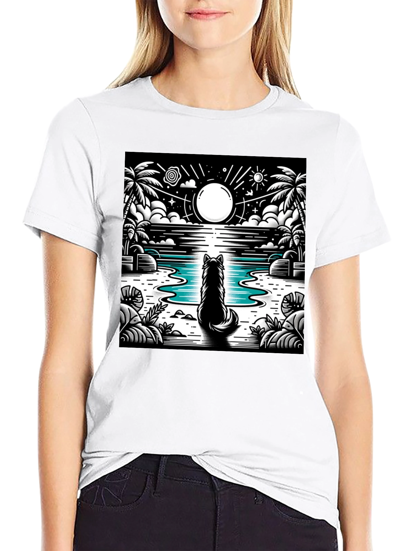 Wolf Moon Beach Black T-Shirt