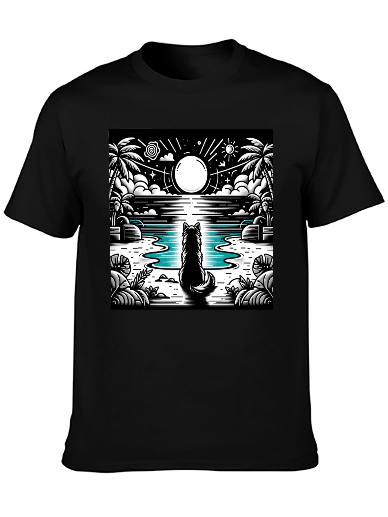 Wolf Moon Beach Black T-Shirt