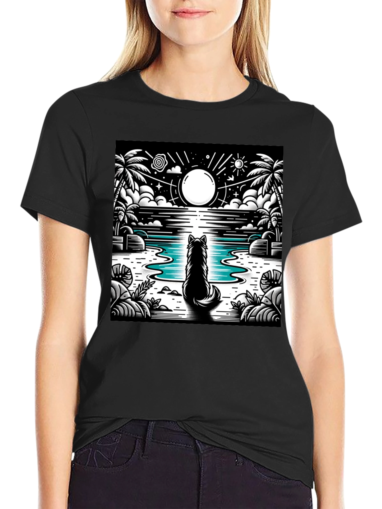 Wolf Moon Beach Black T-Shirt