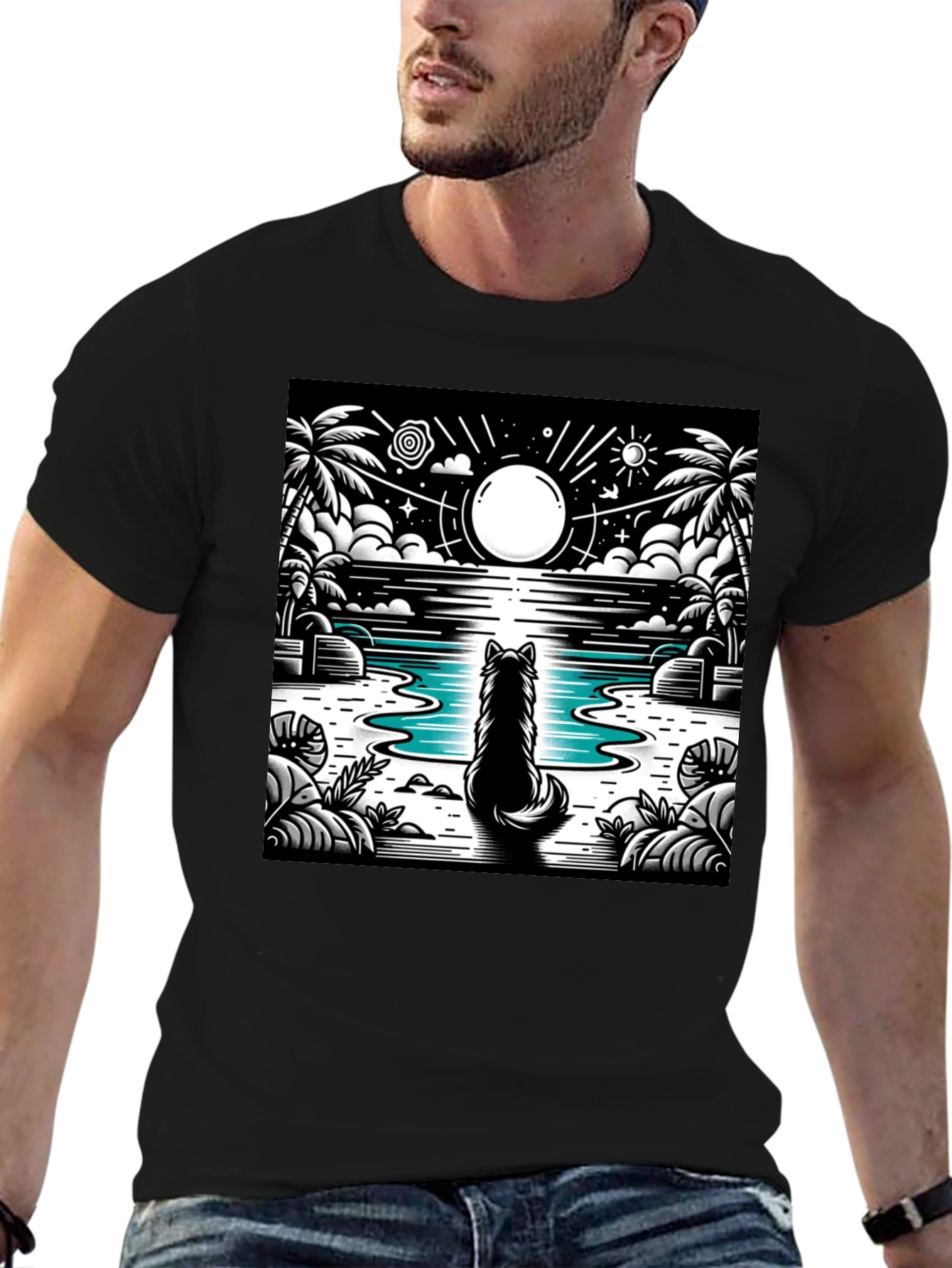 Wolf Moon Beach Black T-Shirt