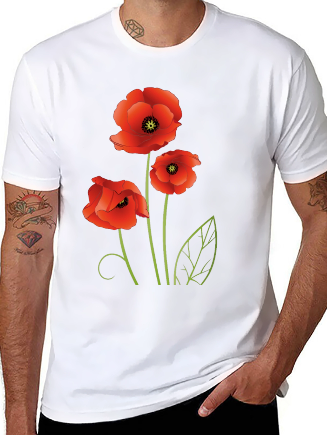 Poppy Flower Graphic Black T-Shirt