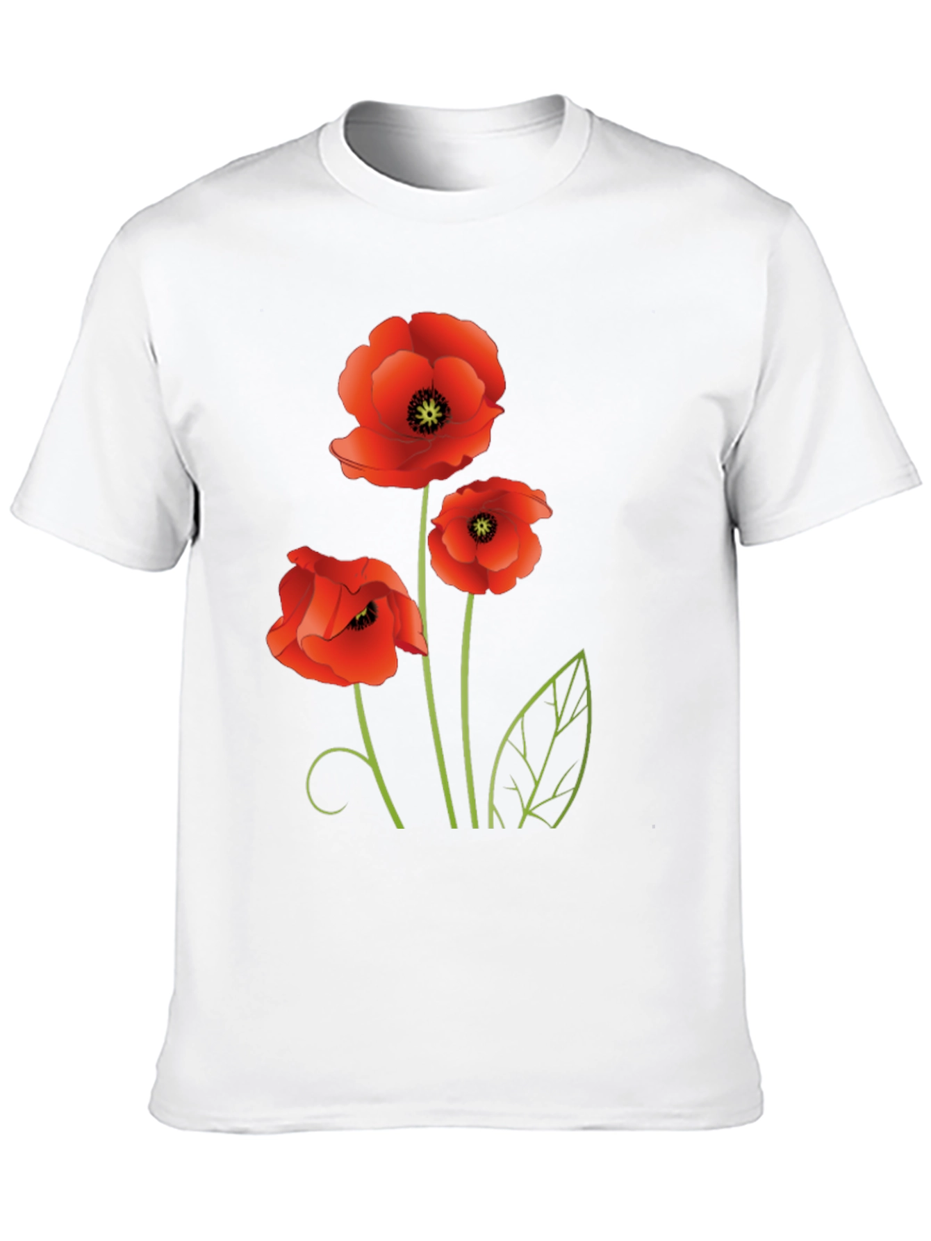 Poppy Flower Graphic Black T-Shirt
