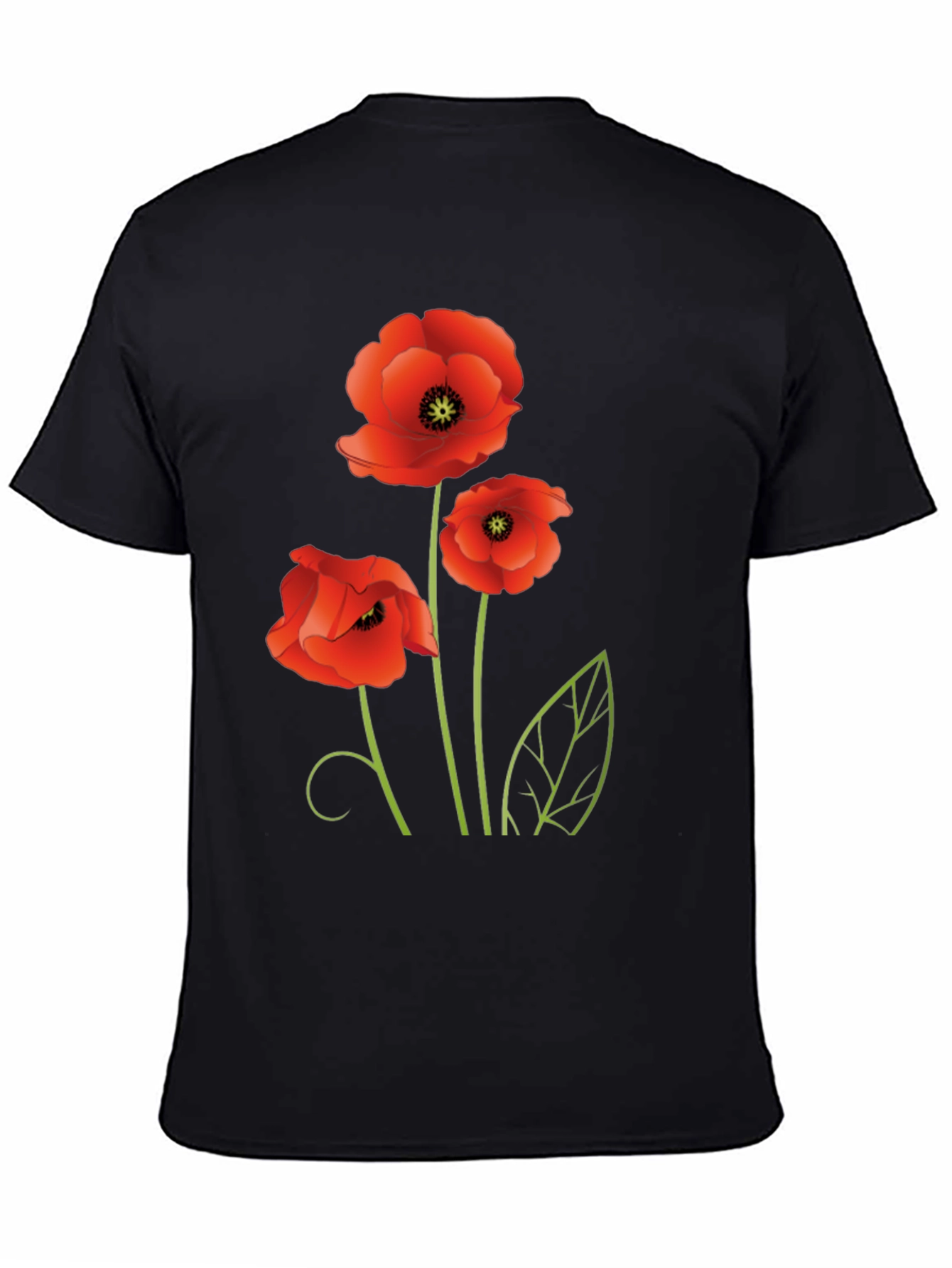 Poppy Flower Graphic Black T-Shirt