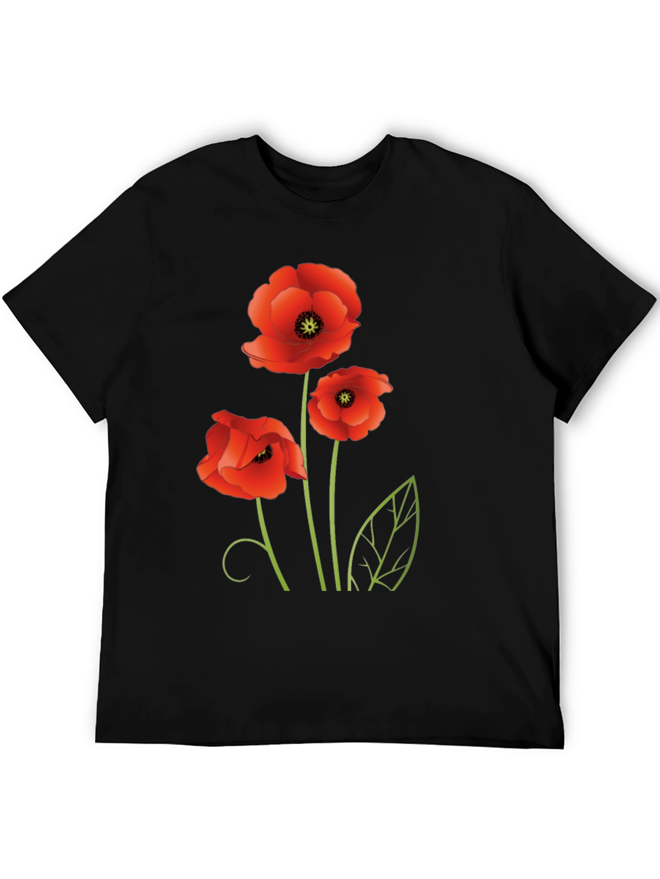 Poppy Flower Graphic Black T-Shirt
