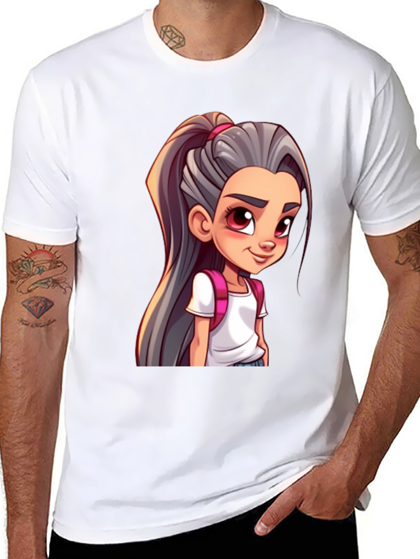 Cartoon Girl Graphic Black T-Shirt