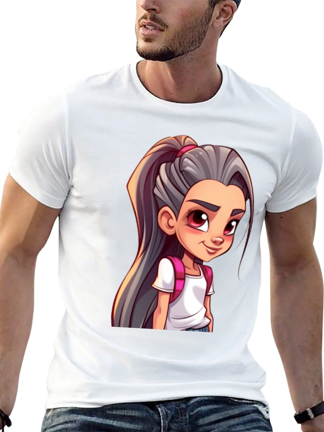 Cartoon Girl Graphic Black T-Shirt