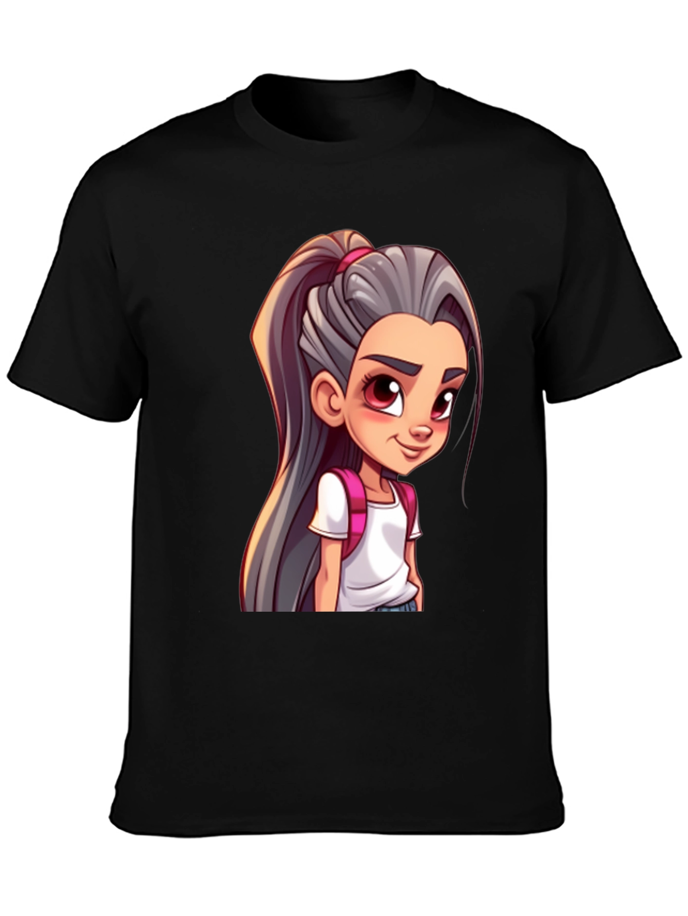 Cartoon Girl Graphic Black T-Shirt