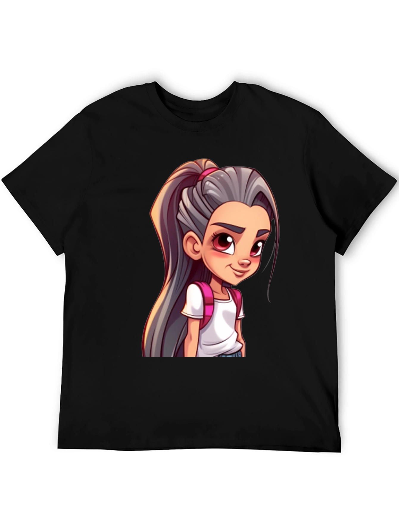 Cartoon Girl Graphic Black T-Shirt