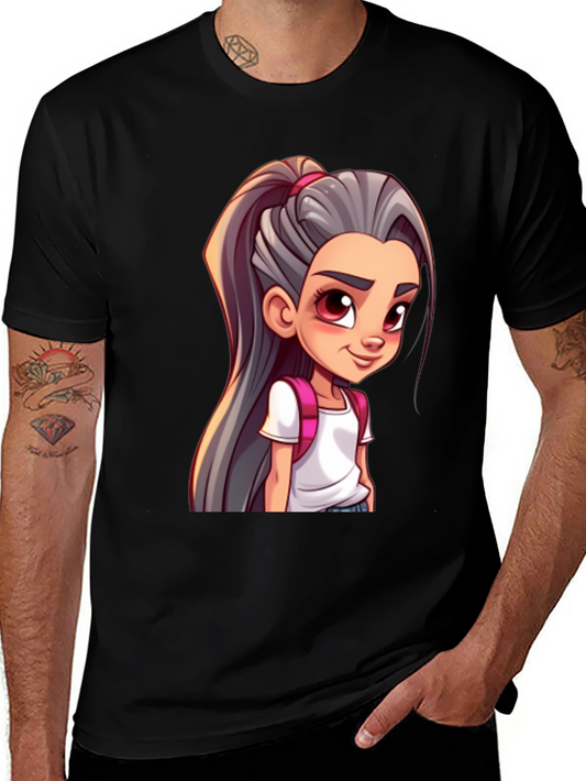 Cartoon Girl Graphic Black T-Shirt