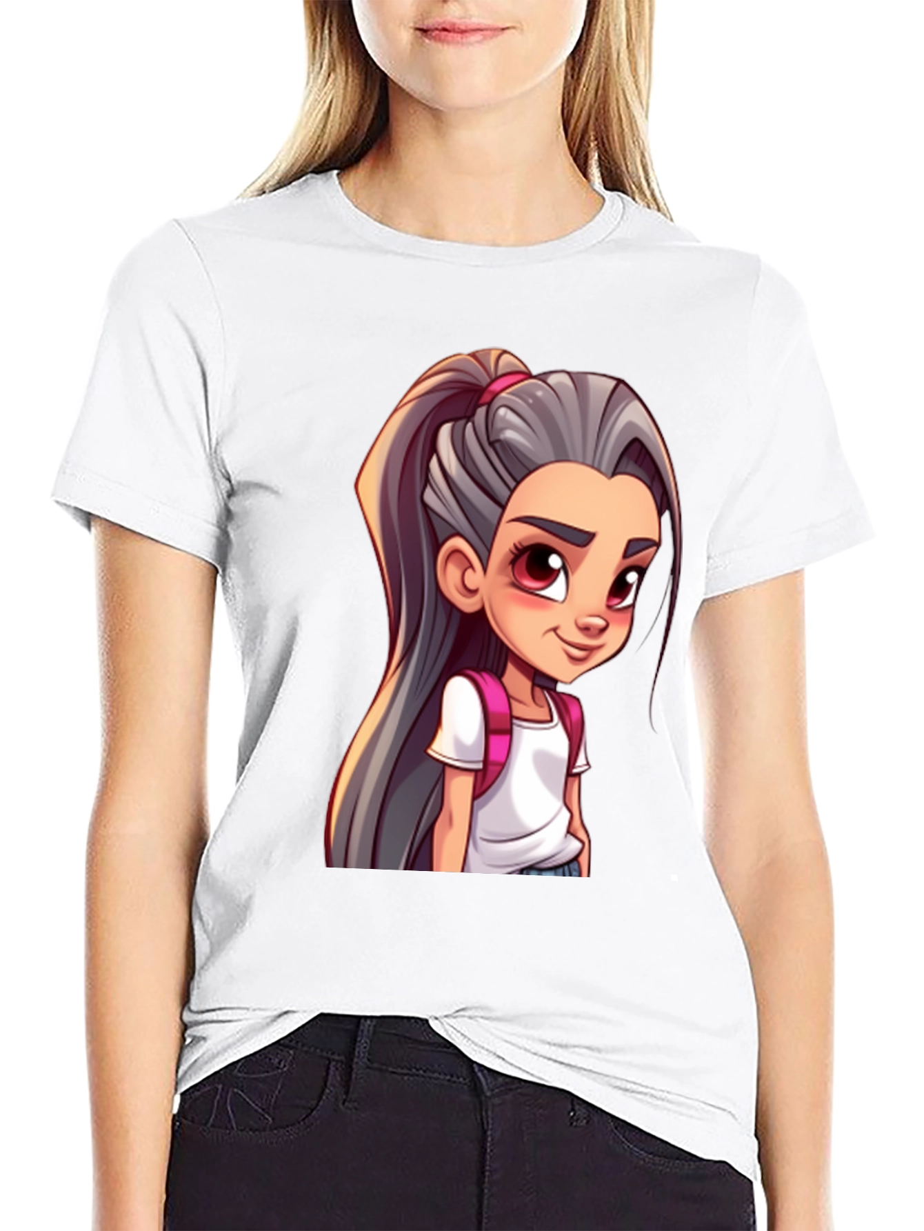 Cartoon Girl Graphic Black T-Shirt