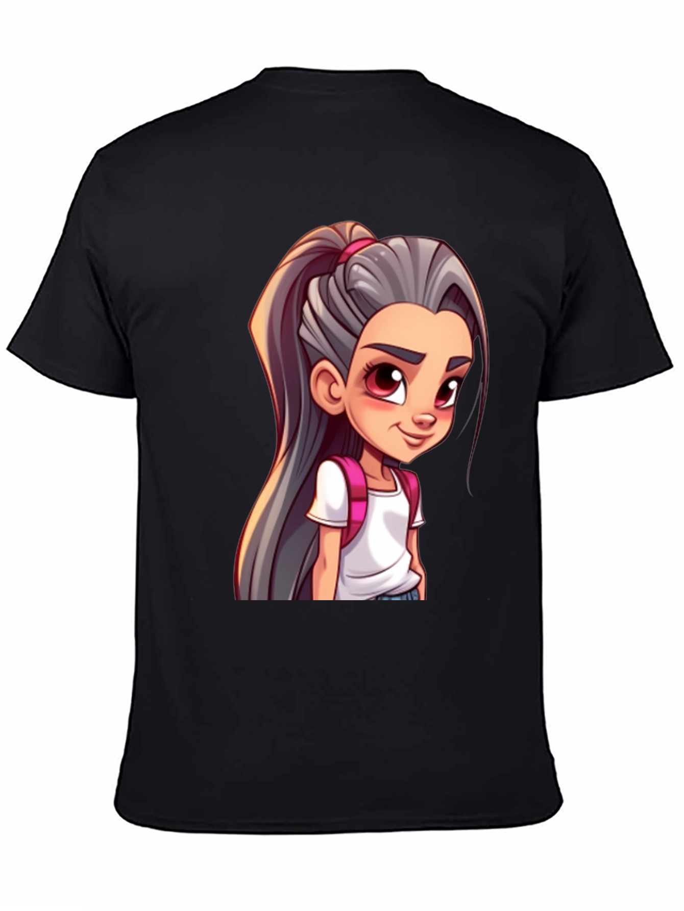 Cartoon Girl Graphic Black T-Shirt