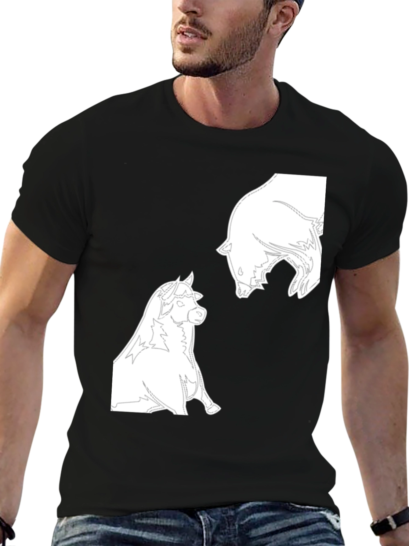 Bull vs Bear Graphic Tee - Black Cotton T-Shirt