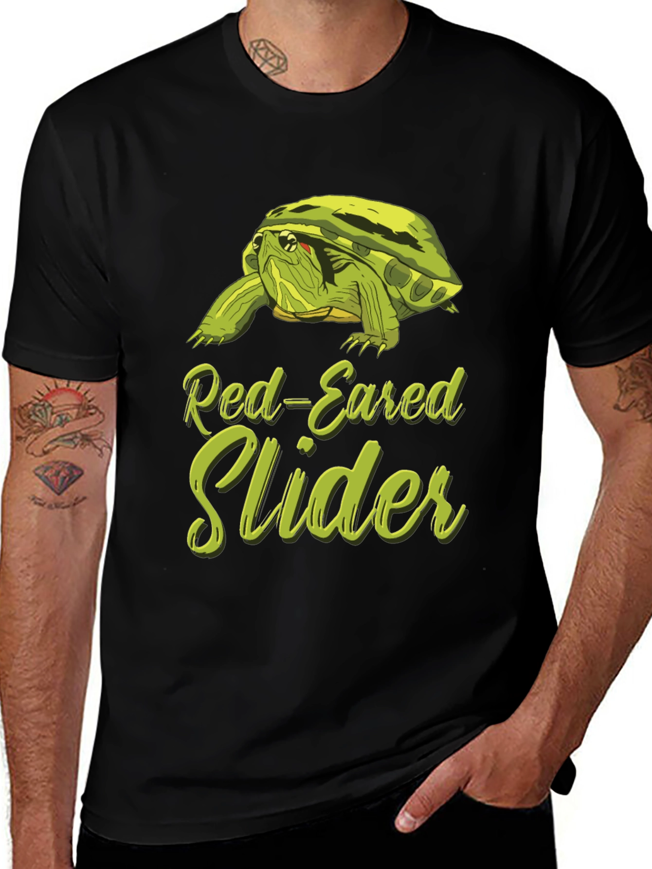 Red-Eared Slider Turtle Graphic T-Shirt - Black