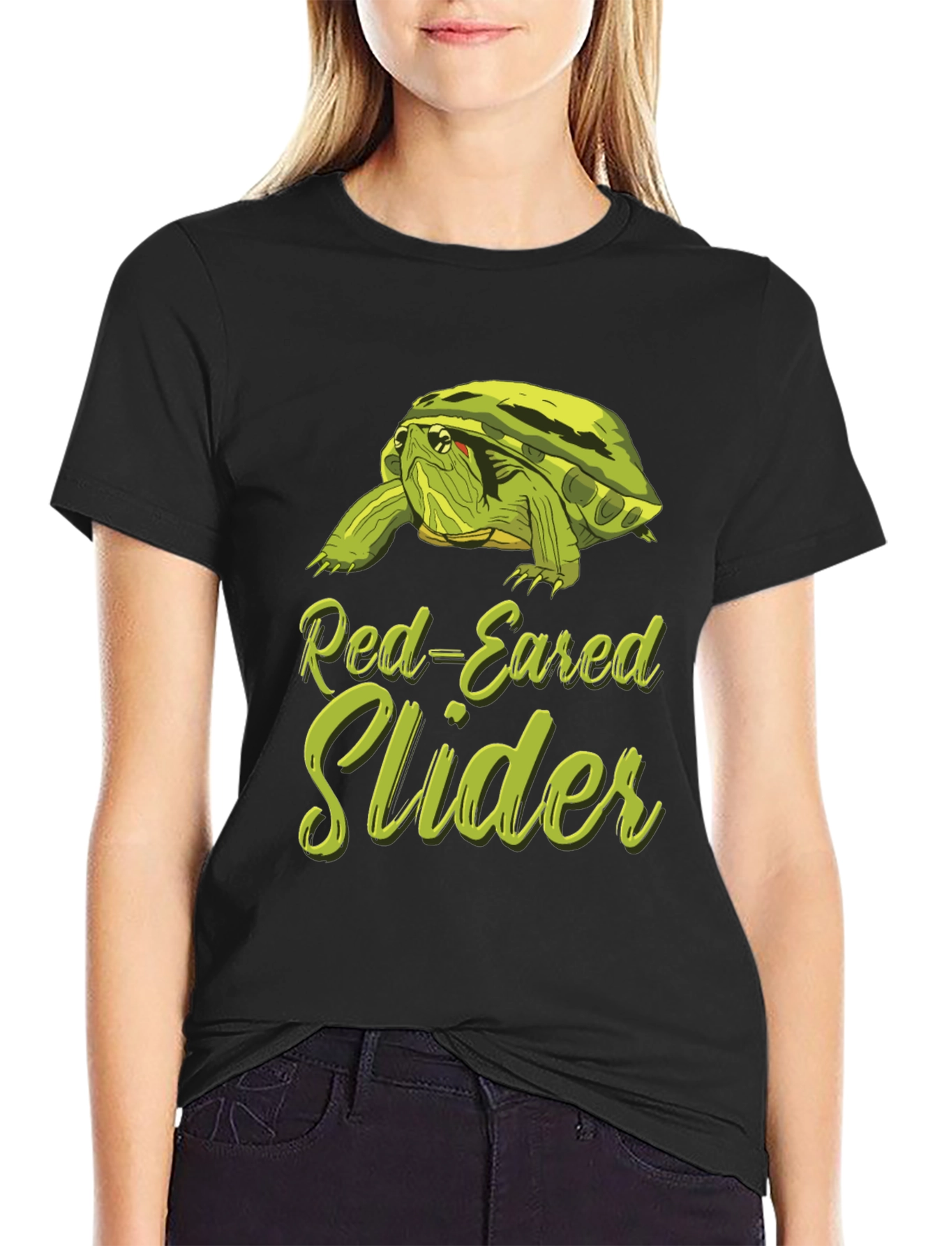 Red-Eared Slider Turtle Graphic T-Shirt - Black