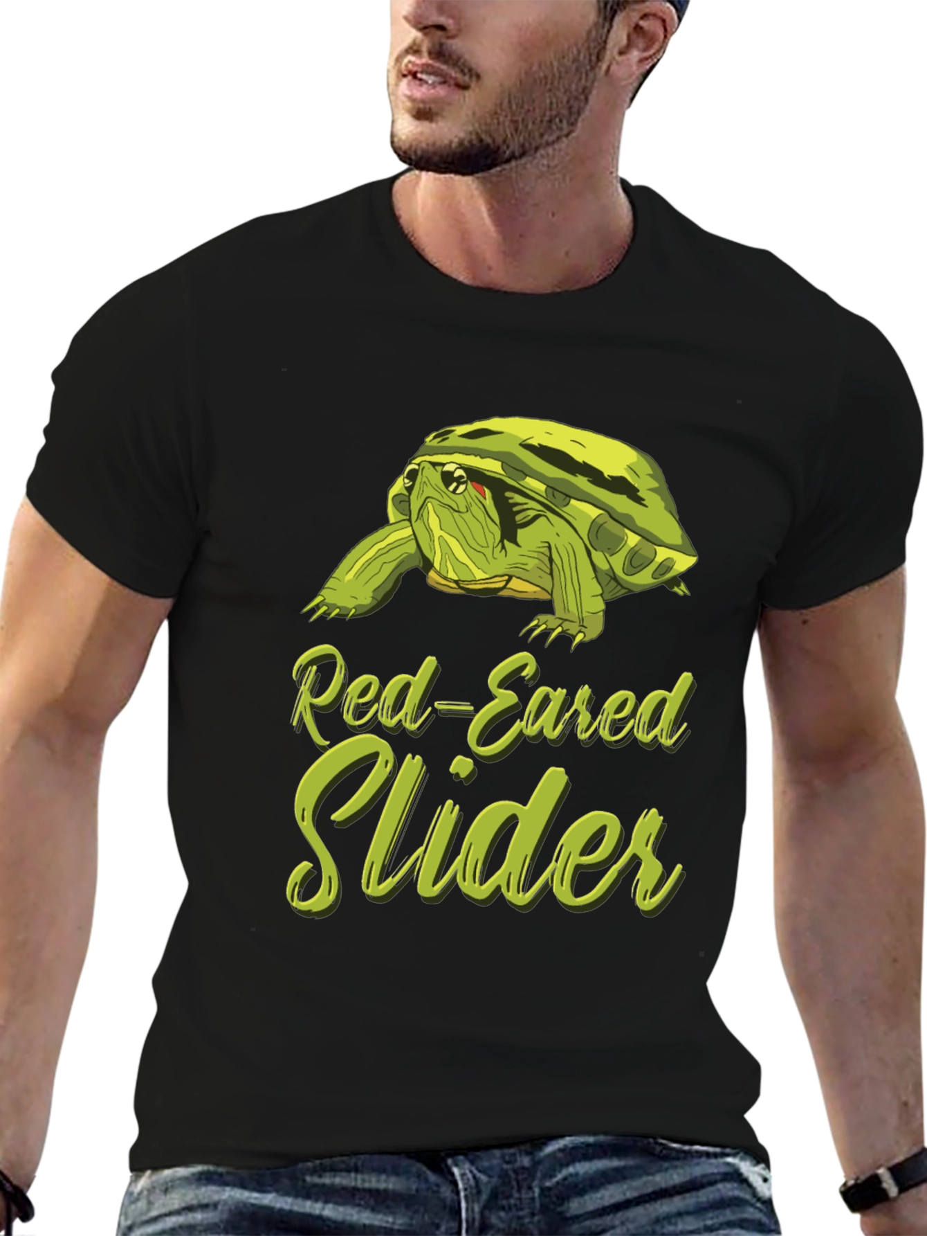 Red-Eared Slider Turtle Graphic T-Shirt - Black