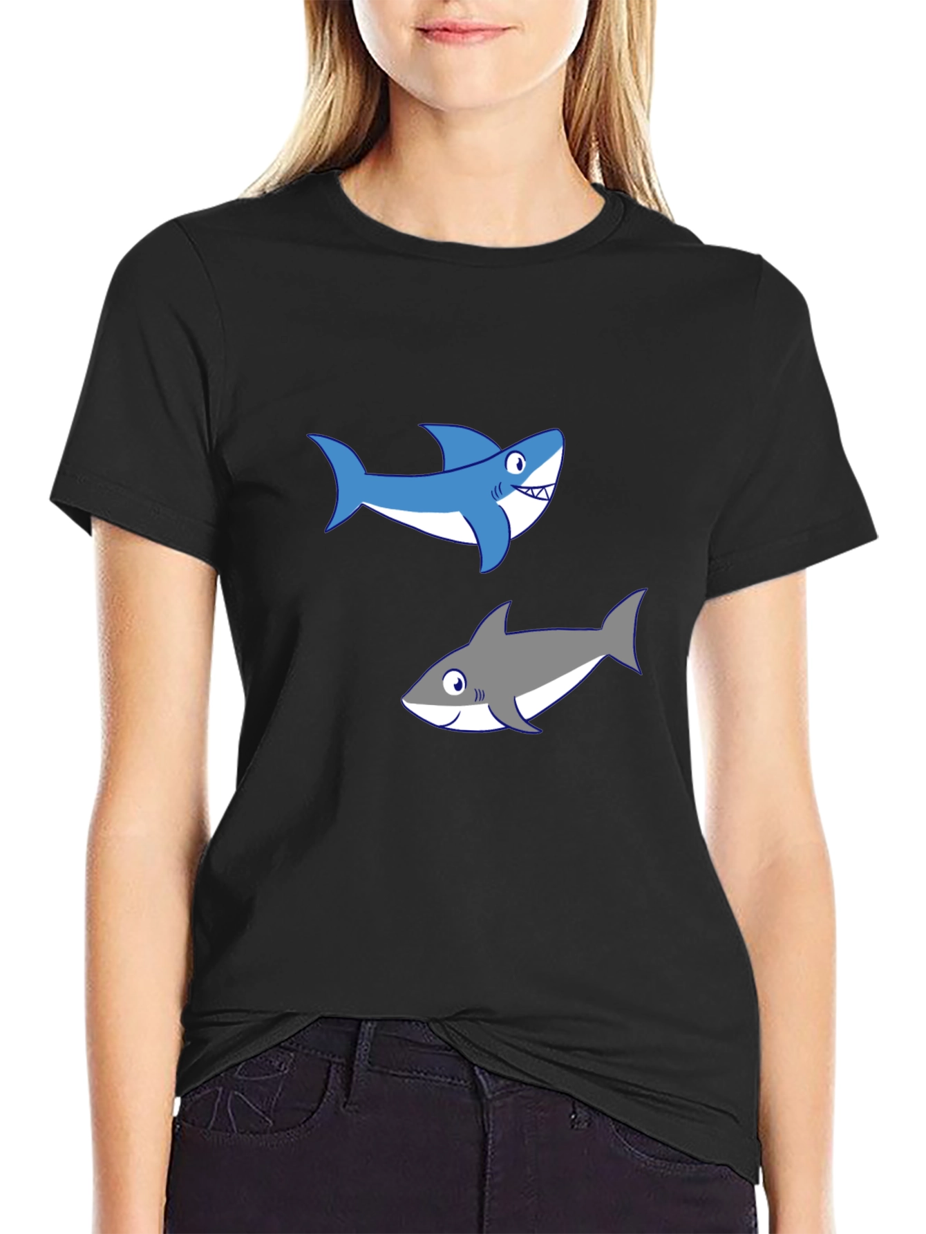 Shark Graphic Tee - Black Cotton T-Shirt