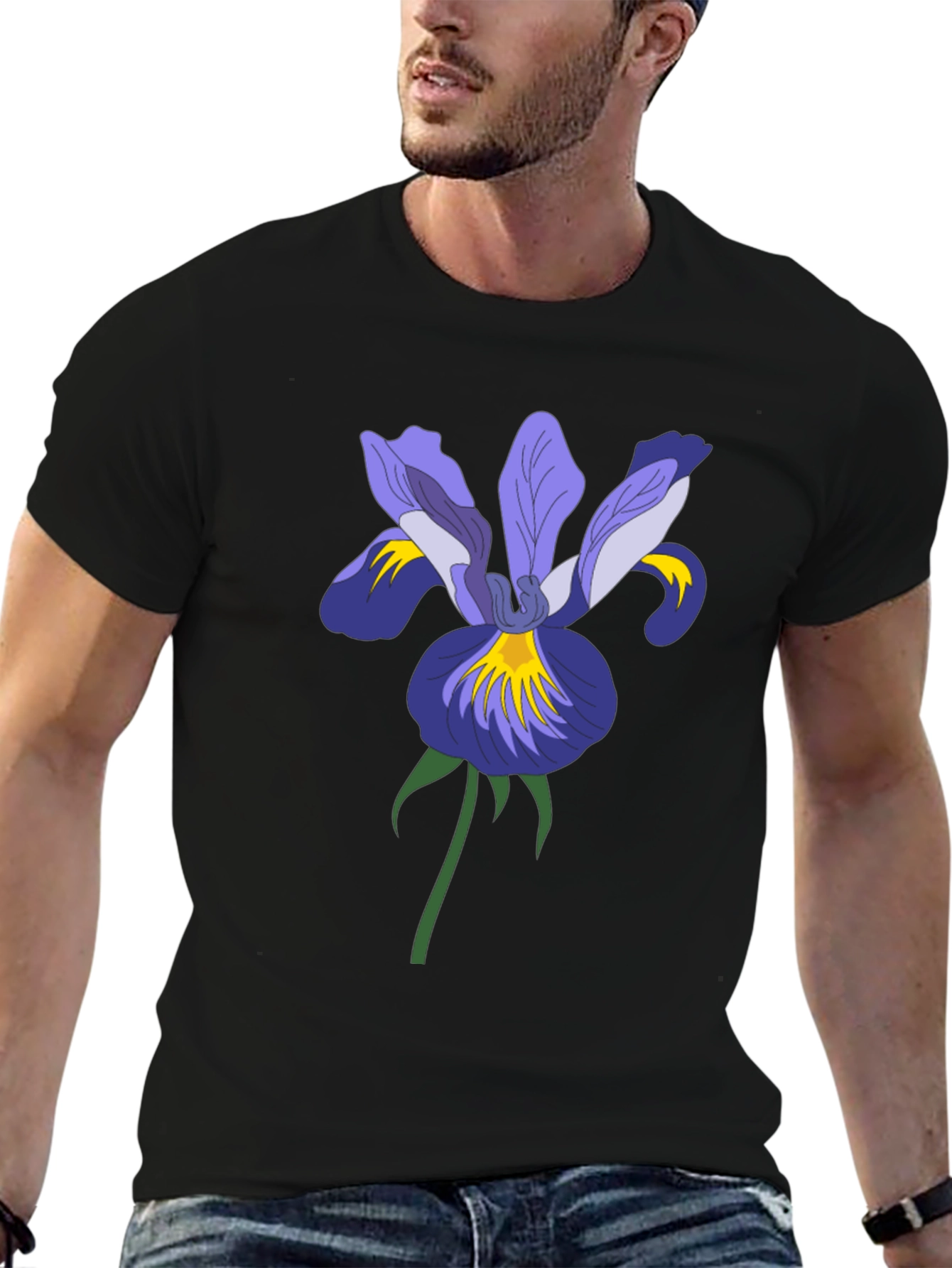 Floral Iris Graphic Black T-Shirt