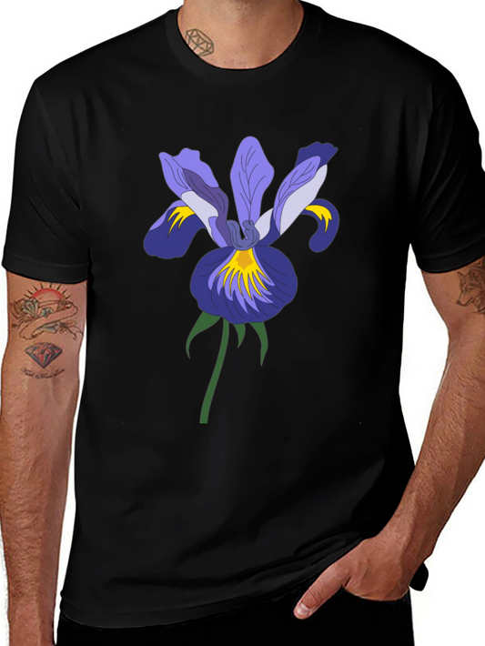 Floral Iris Graphic Black T-Shirt