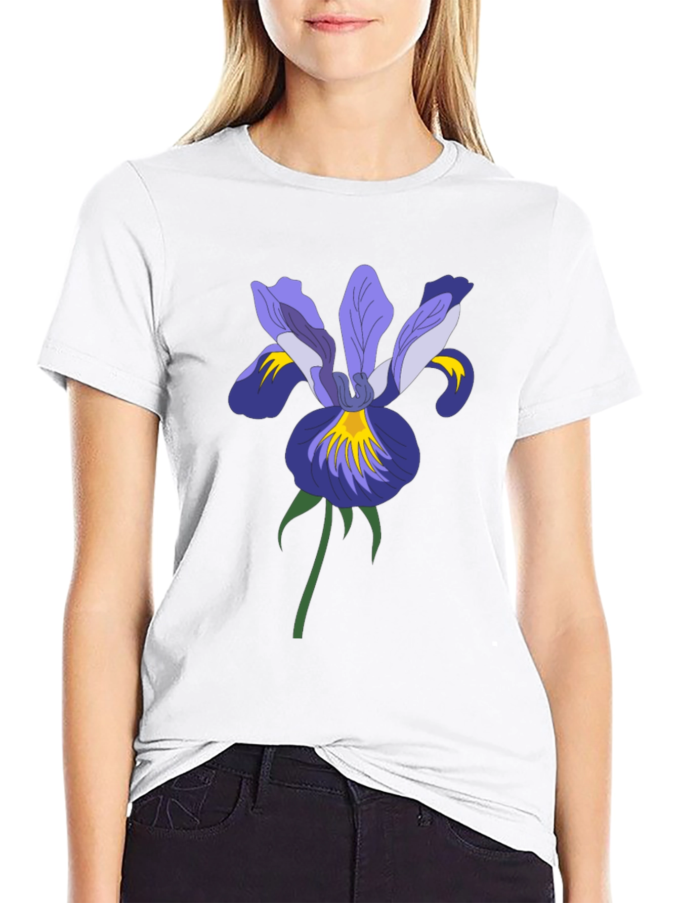Floral Iris Graphic Black T-Shirt