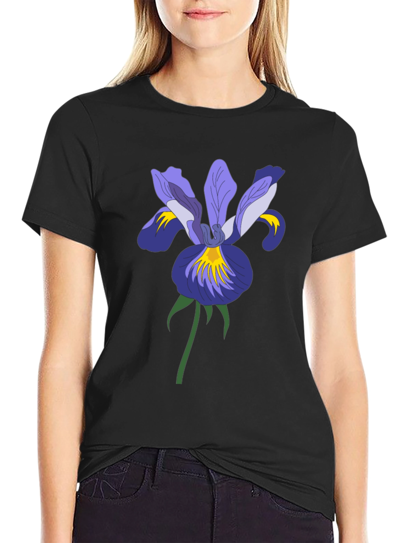Floral Iris Graphic Black T-Shirt