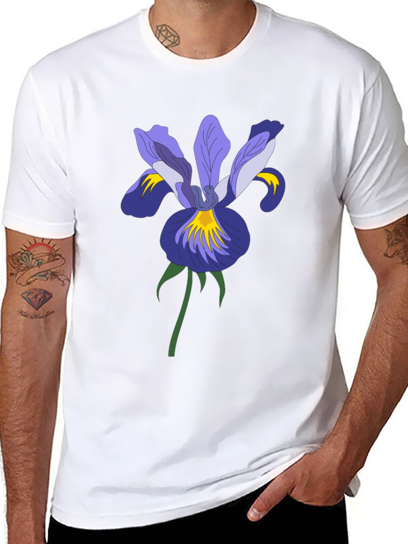 Floral Iris Graphic Black T-Shirt
