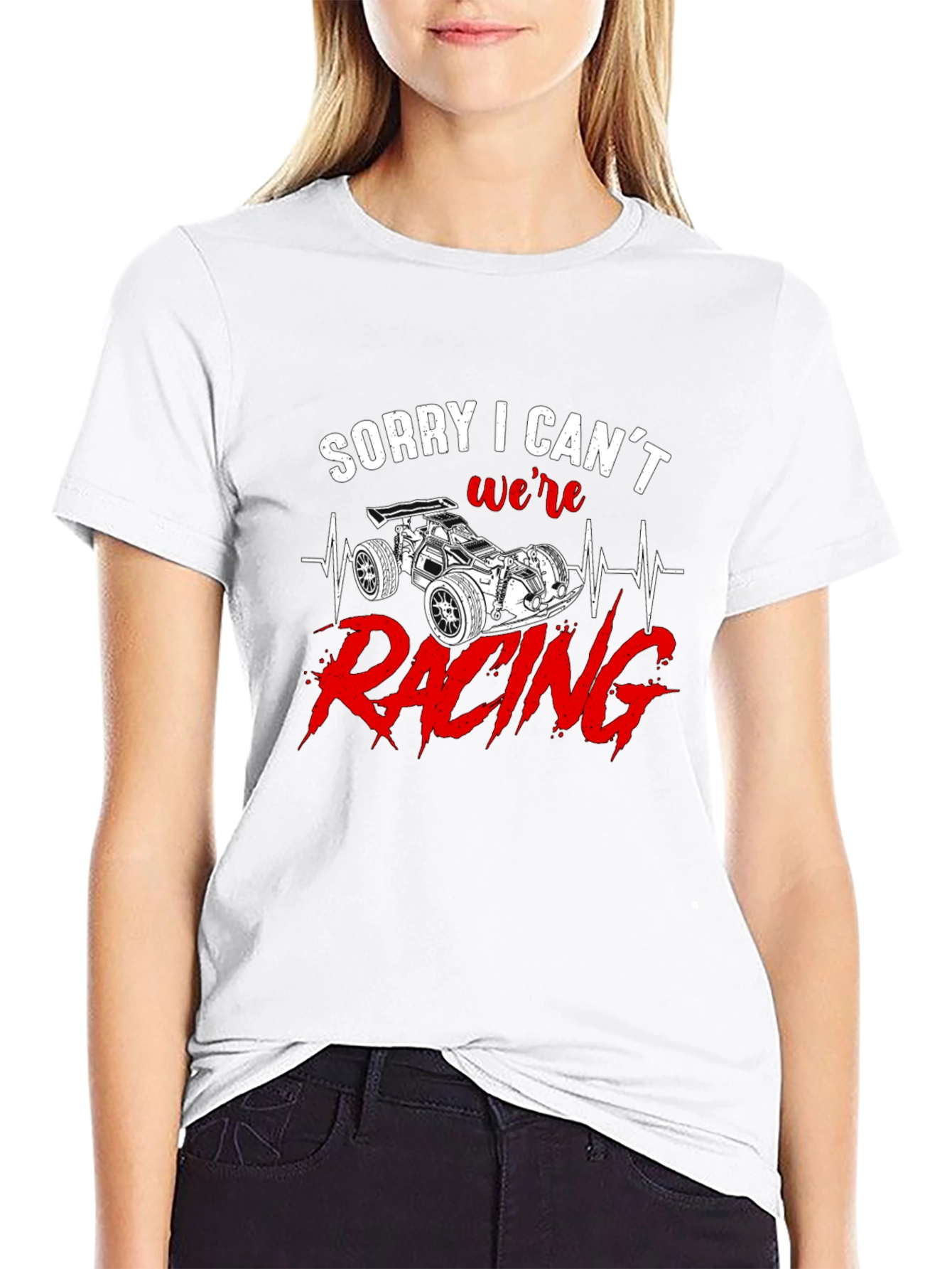Sorry I Cant Were Racing Black Graphic T-Shirt