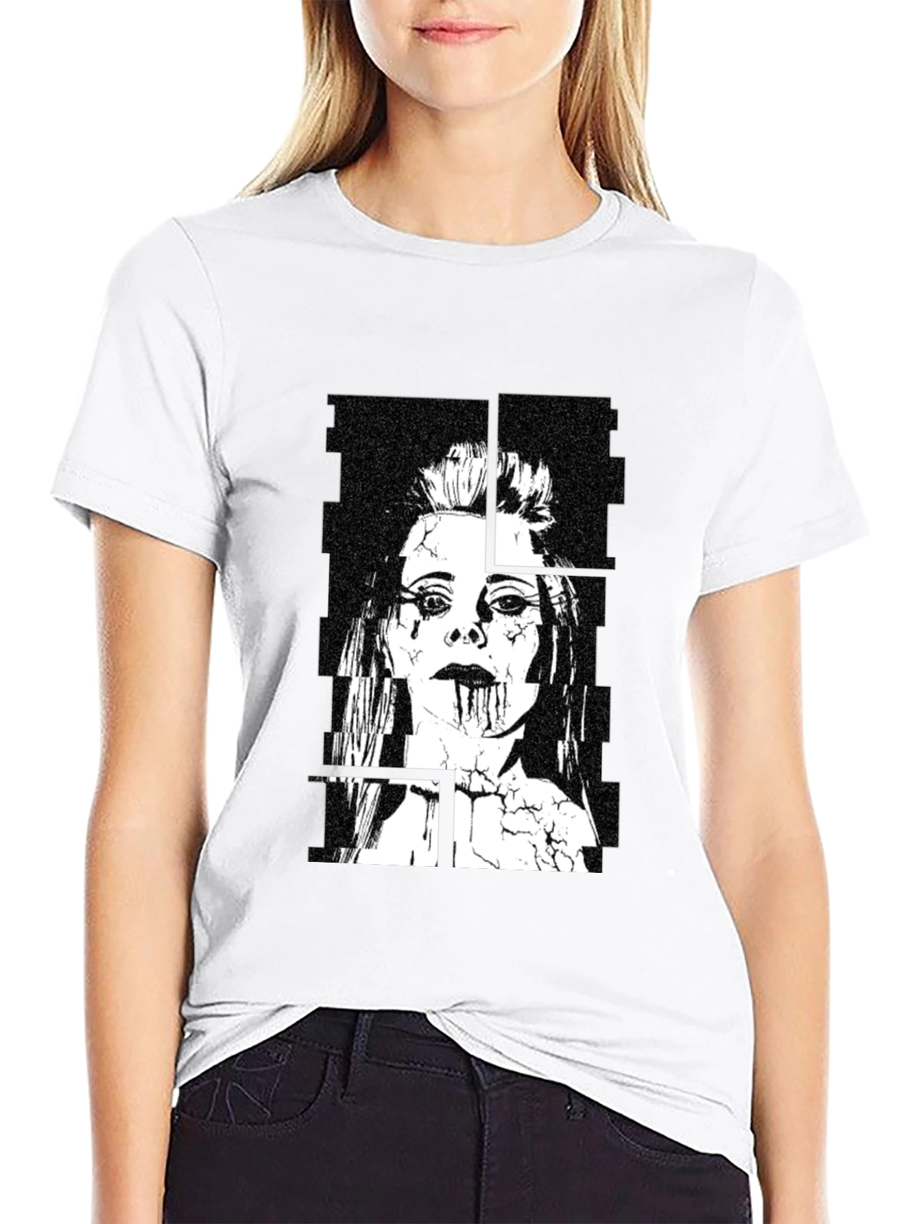 Edgy Black Graphic Tee - Womans Portrait