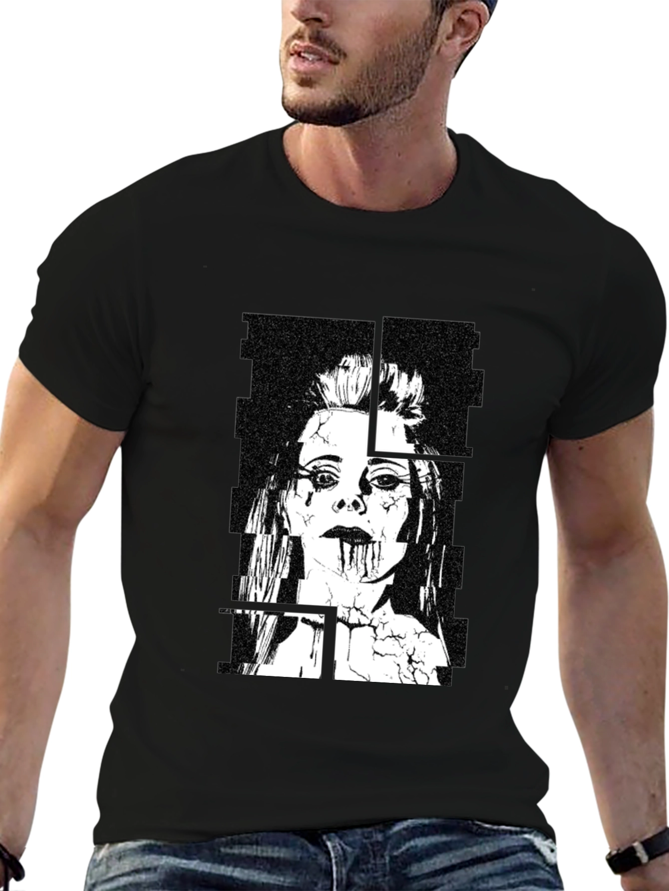 Edgy Black Graphic Tee - Womans Portrait