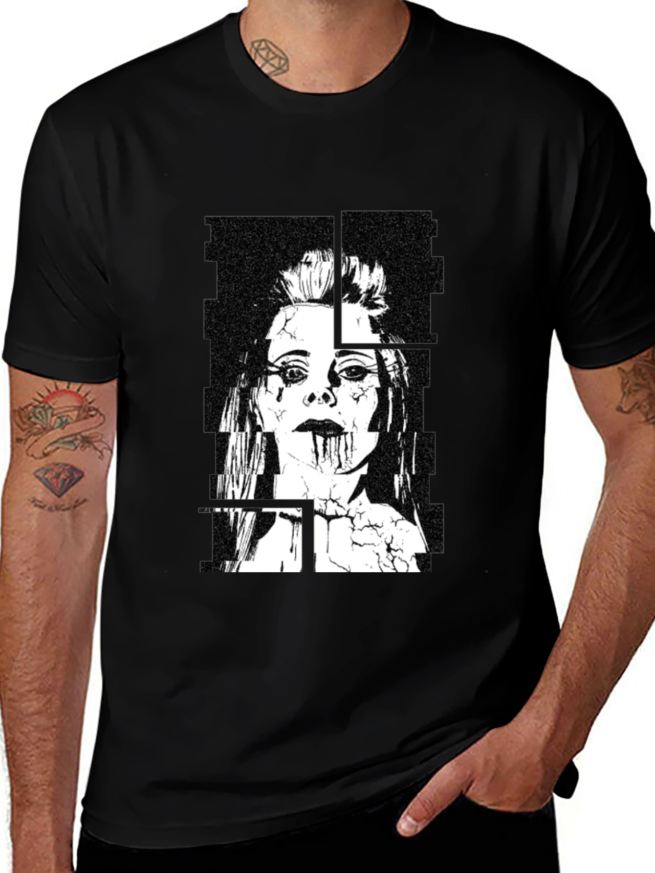 Edgy Black Graphic Tee - Womans Portrait