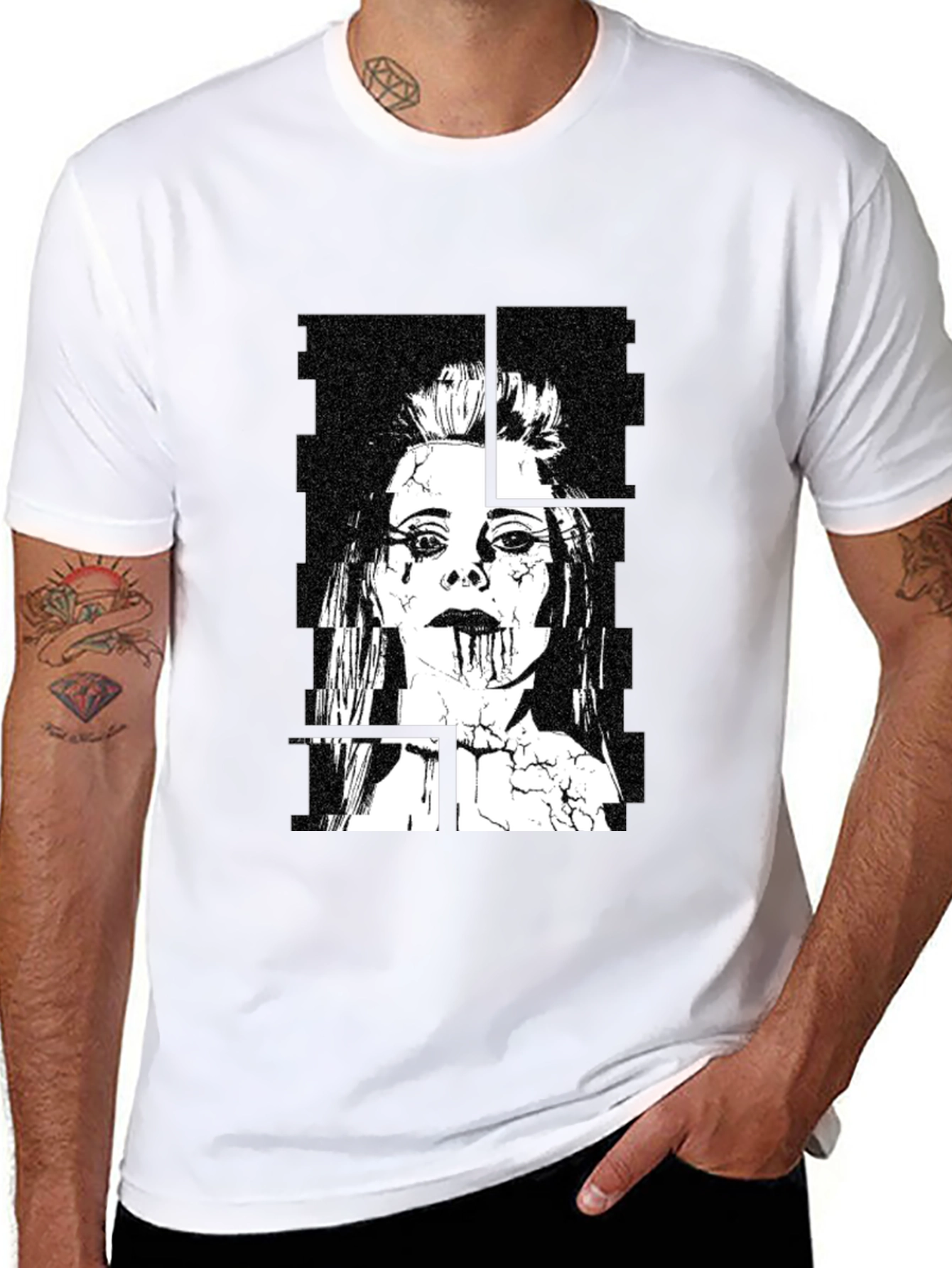 Edgy Black Graphic Tee - Womans Portrait