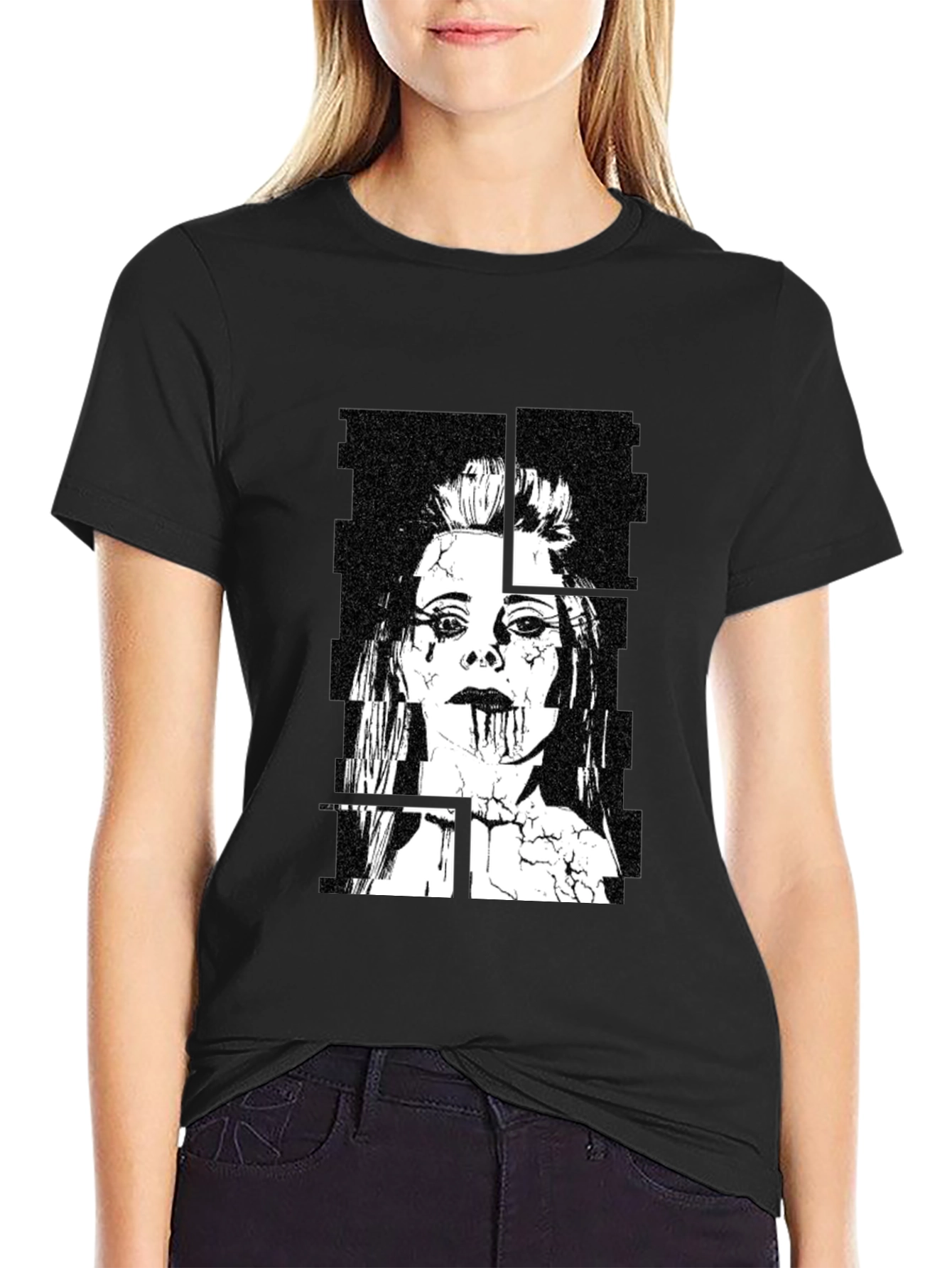 Edgy Black Graphic Tee - Womans Portrait