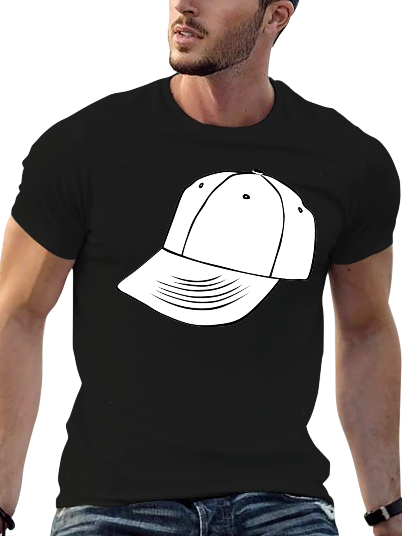 Cool Black T-Shirt with White Hat Graphic
