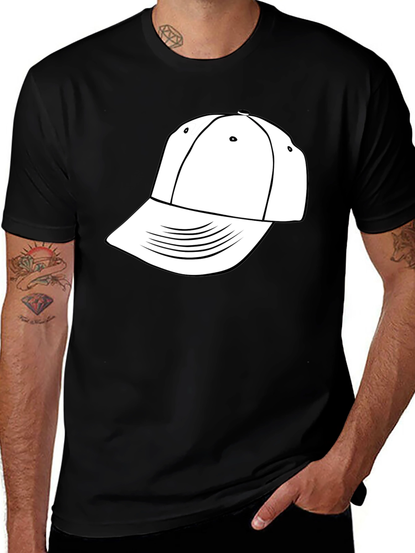 Cool Black T-Shirt with White Hat Graphic