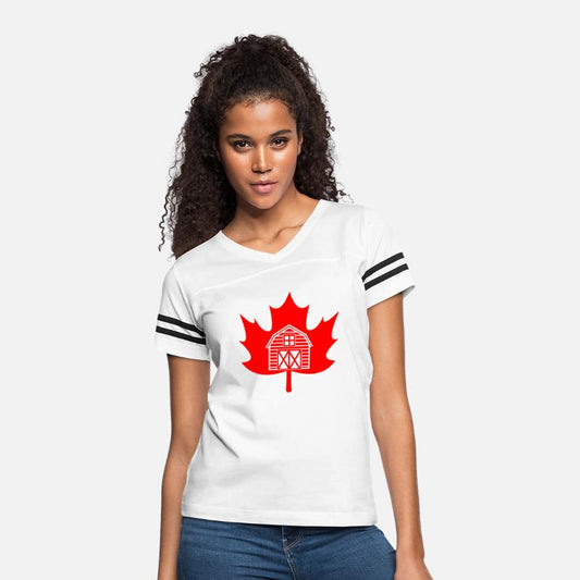 White farm house in maple leaf logo for farming