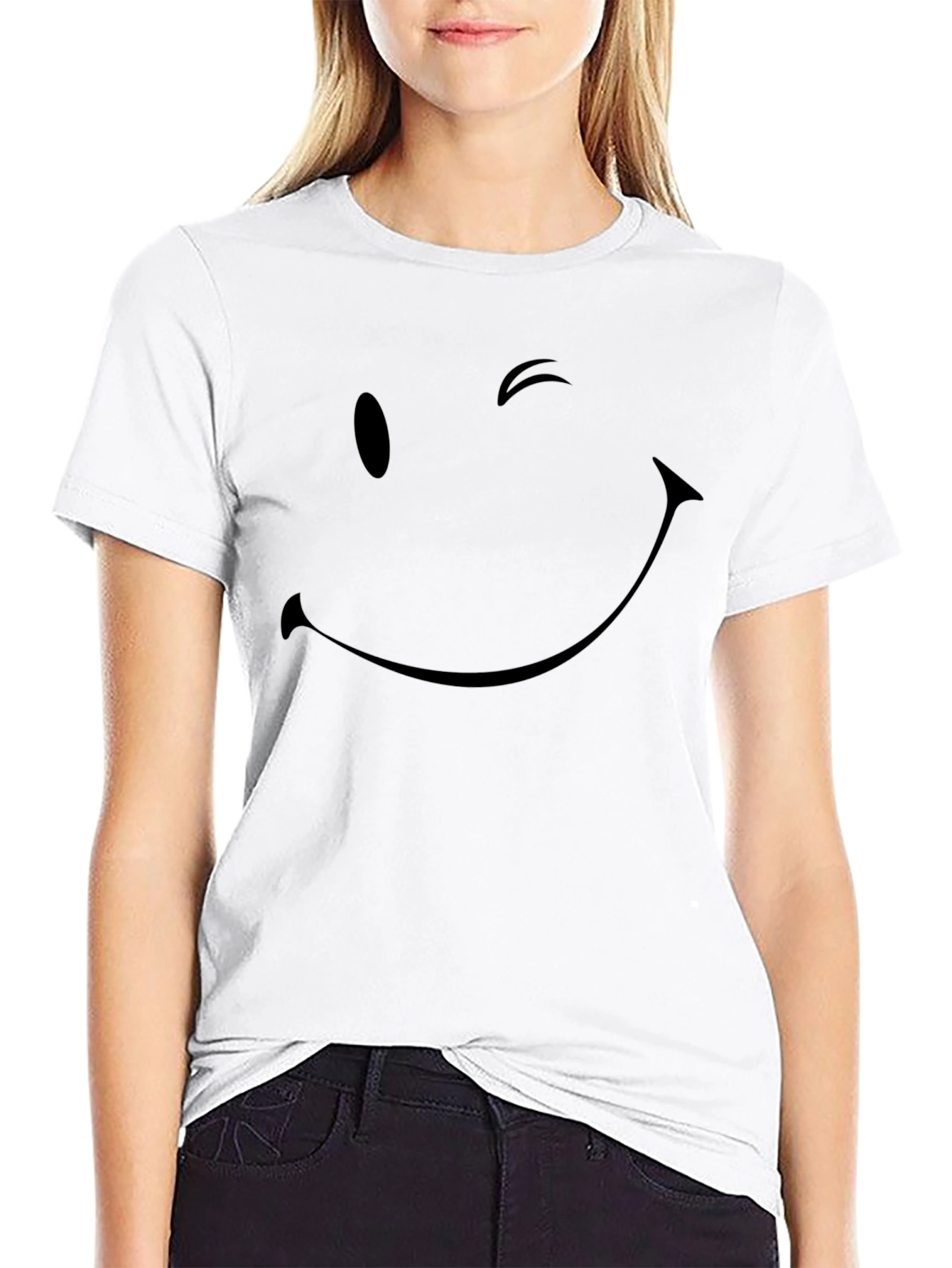 Winking Smiley Face Black Graphic Tee