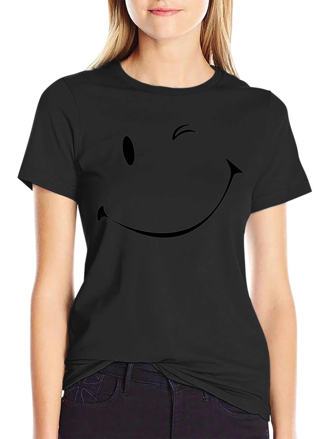 Winking Smiley Face Black Graphic Tee
