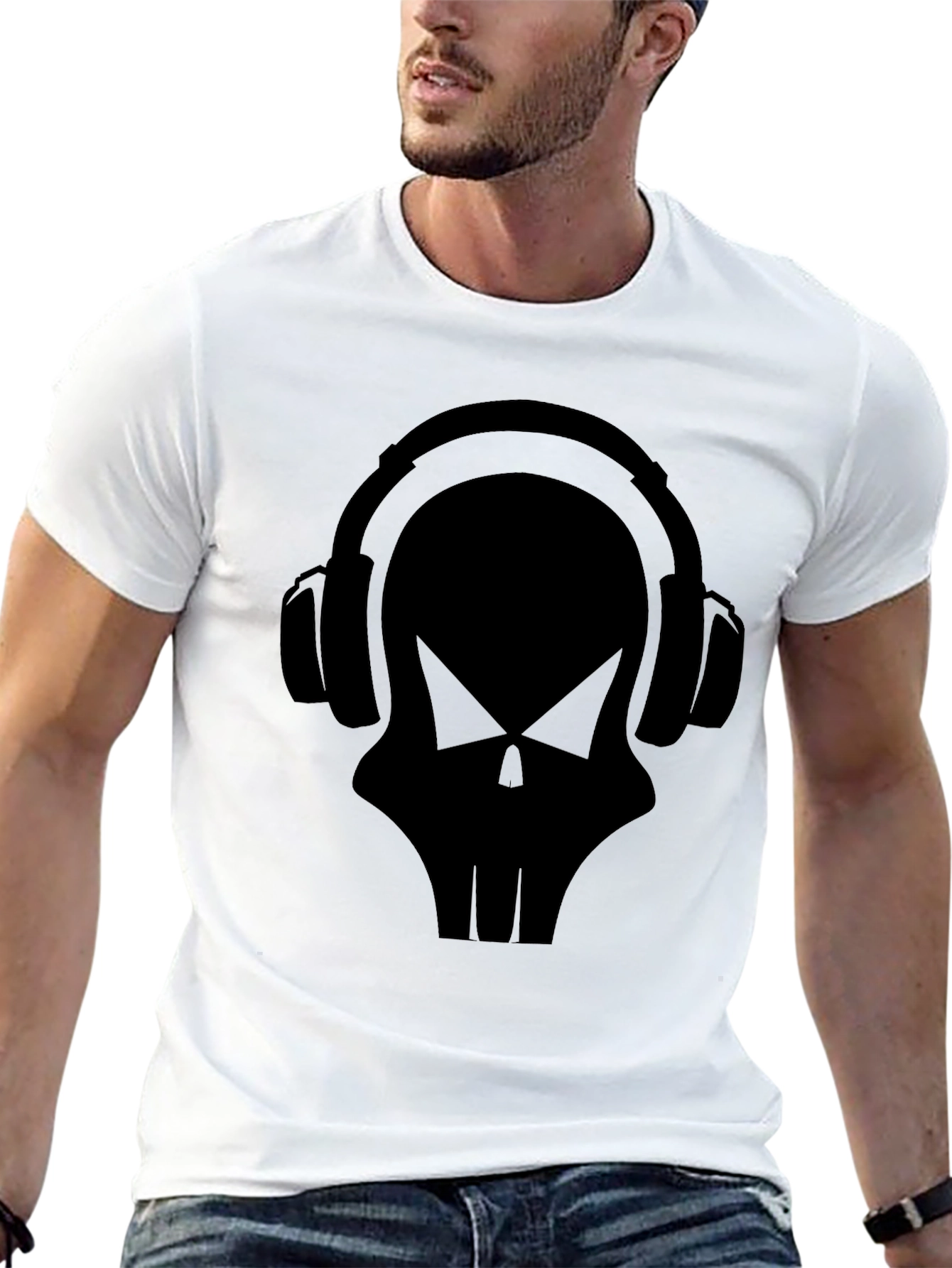 Skull DJ Headphones Graphic T-Shirt - Black