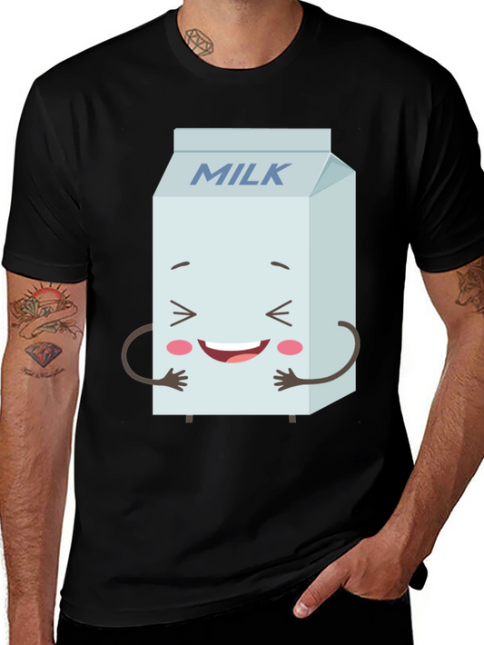 Funny Milk Carton Graphic Tee - Black Crewneck T-Shirt