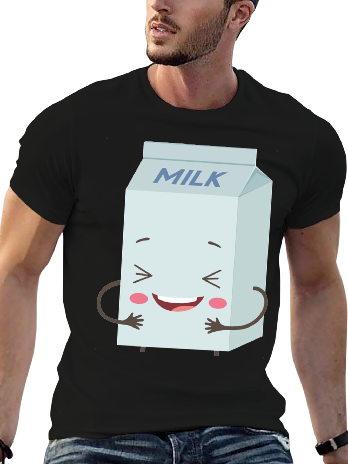 Funny Milk Carton Graphic Tee - Black Crewneck T-Shirt
