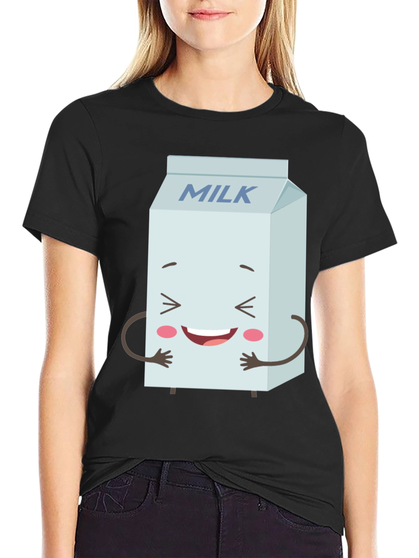 Funny Milk Carton Graphic Tee - Black Crewneck T-Shirt