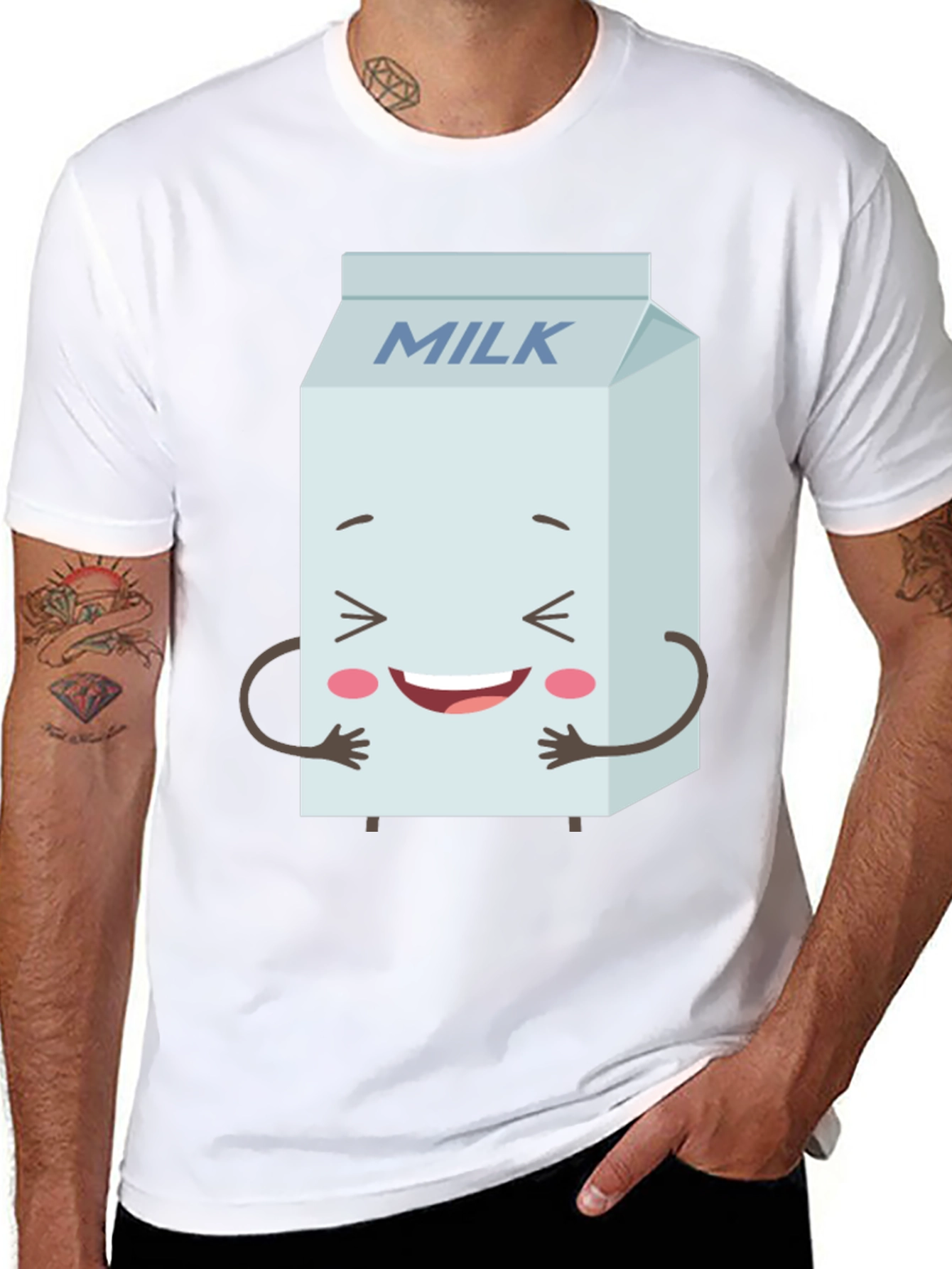 Funny Milk Carton Graphic Tee - Black Crewneck T-Shirt