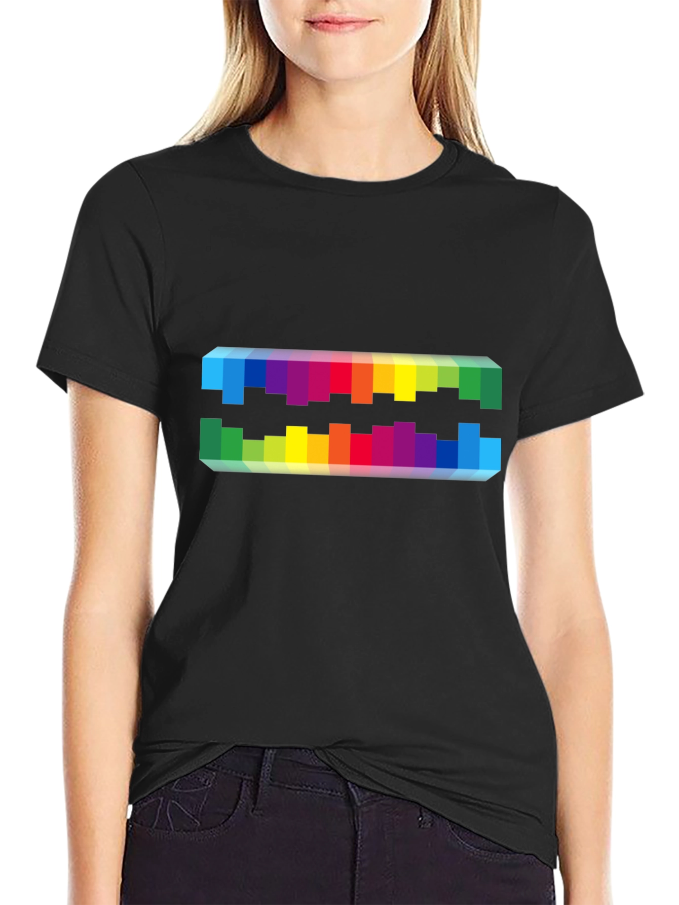 Rainbow Pixel Graphic Black T-Shirt